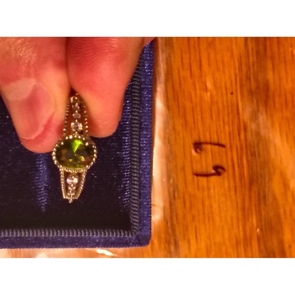 LNT 925 Green Stone Oval Milgrain Halo Cocktail Ring Size 9.5 Sterling Silver